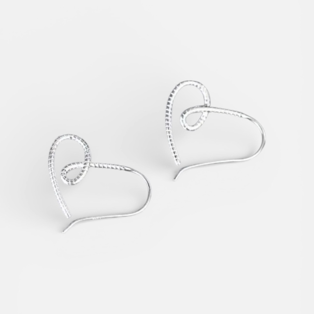 Sterling Silver Line Twist Heart Shaped Hook Earrings